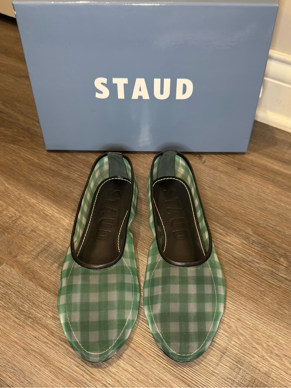 STAUD Alba Jade Gingham Mesh Ballet Flats - Picture 2 of 15